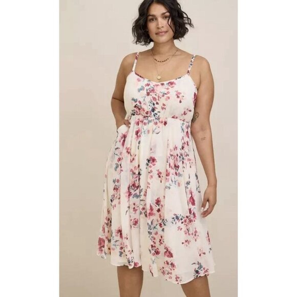 Torrid Women's 4 (26W, 4X) Midi Chiffon Pleated Dress Spaghetti Strap Plus - Picture 1 of 11